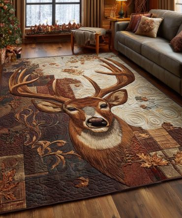 Majestic Stag Statement Rug — Deer Majesty Living Room Area Rug, Vintage-Inspired Wildlife Design, Soft Low-Pile & Fade-Resistant