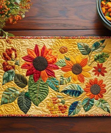 Cheerful Sunflower Quilted Placemat with Vibrant Blooms — Stain-Resistant Dining Mat, Non-Slip, Machine Wash, Perfect Gift
