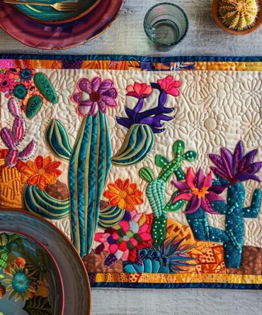 Desert Bloom Cactus Quilted Placemats — Floral Cactus Table Linens, Padded Cotton Protection, Vibrant Prints, Easy-Care & Durable