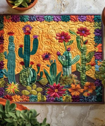 Desert Cactus Quilted Place Mat — Southwestern Table Decor, Fade-Resistant Cotton, Non-Slip Backing, Easy Care
