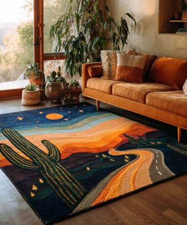 Desert Bloom Vintage Floral Rug — Distressed Southwestern Area Rug, Durable Low-Pile Design, Fade-Resistant & Easy-Care For High Traffic