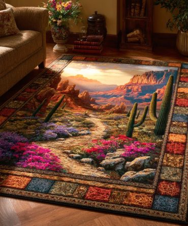 Desert Bloom Botanical Rug — Modern Desert Flower Area Rug, Low-Pile, Stain-Resistant Fibers, Ideal For Entryways, Bedroom & Living Room