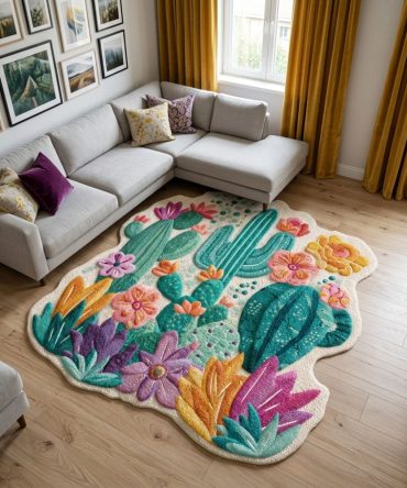 Custom-Shaped Desert Bloom Rug — Made-To-Order Contour Area Rug With Boho Floral Pattern, Low-Pile, Durable & Personalized Sizes