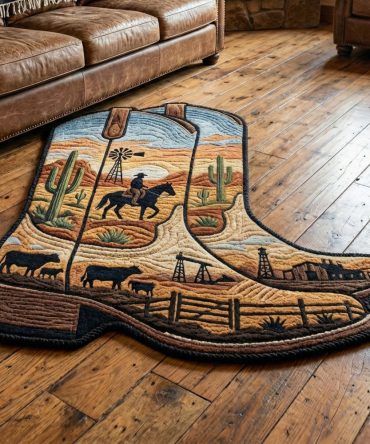 Personalized Desert Bloom Contour Rug — Unique Custom Shape Boho Floral Area Rug, Low-Pile Durable Fibers, Perfect For Entryway & Nursery