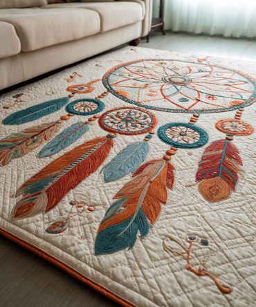 Desert Dreamcatcher Boho Rug — Tribal Dreamcatcher Motif Area Rug, Earthtone Accent, Soft Low-Pile & Non-Slip, Easy-Care Design