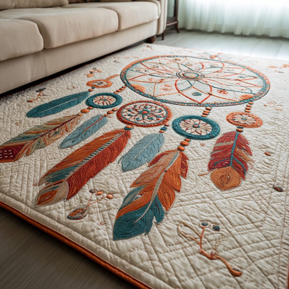 Desert Dreamcatcher Boho Rug — Tribal Dreamcatcher Motif Area Rug, Earthtone Accent, Soft Low-Pile & Non-Slip, Easy-Care Design
