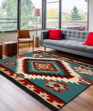 Desert Flame Rug - Vibrant Southwestern Boho Accent Rug For Living Room & Dining, Rust Orange Low-Pile Durable Floor Mat
