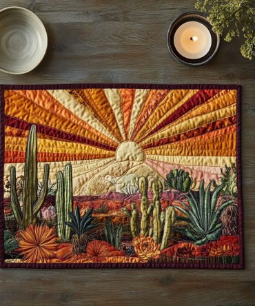 Desert Glow Quilted Placemat - Warm Sand and Sunset Stripes, Southwestern Table Decor, Soft Cotton, Machine Washable Dining Mat
