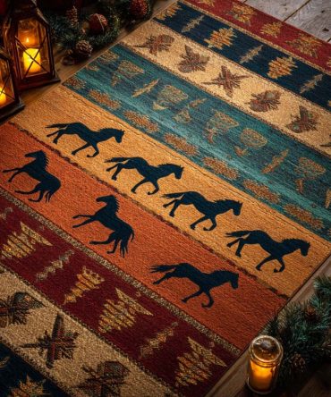 Desert Mustang Trail Rug - Western Trail-Inspired Area Rug For Living Room, Rustic Boho Accent With Earthy Tones & Durable Finish