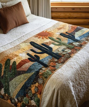 Desert Soul Quilted Bed Runner — Warm Rustic Palette, Hand-Stitched Look For Cozy Master Bedrooms & Guest Rooms, Breathable Cotton Blend