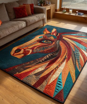 Desert Stallion Rug - Majestic Southwestern Horse Motif Area Rug For Living Room & Study, Earthy Tones, Durable Low-Pile Accent