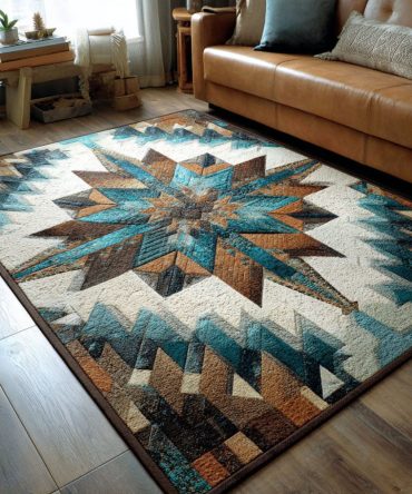 Desert Star Rug - Southwestern Starburst Area Rug For Living Room, Bedroom & Entry, Warm Neutrals, Low-Pile Durable Floor Accent