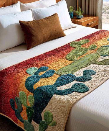 Desert Starburst Quilted Bed Runner — Southwestern Geometric Decorative Bed Scarf, Handcrafted-Inspired Accent For Modern & Boho Bedrooms