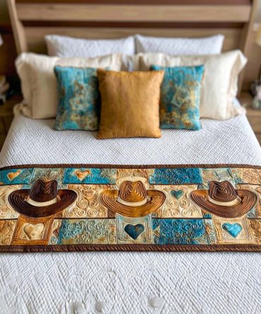 Desert Stars Quilted Bed Scarf For Queen & King Beds — Southwestern Bedding Accent, Cotton Blend, Cozy Layering Throw