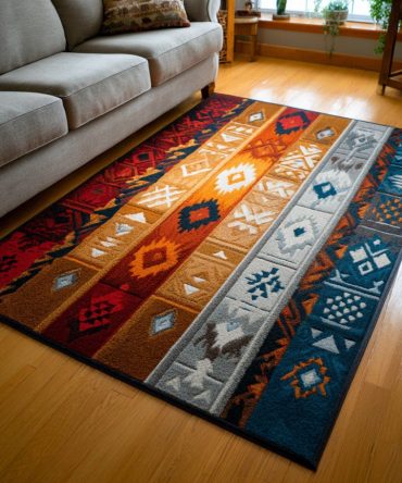 Desert Stripes Rug - Timeless Southwestern Striped Area Rug For Living Room, Hallway & Dining, Neutral Earth Tones, Durable Low-Pile