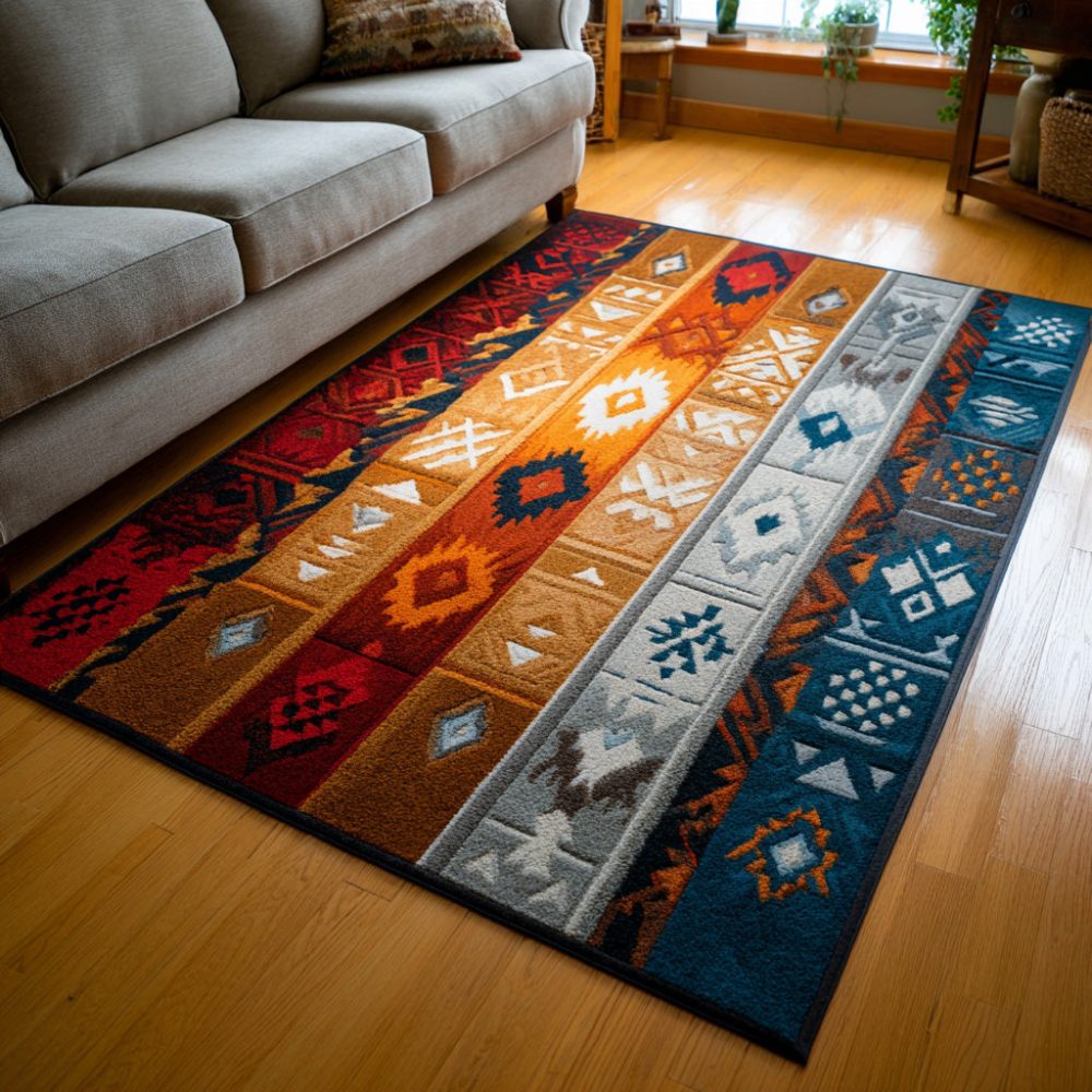 Desert Stripes Rug - Timeless Southwestern Striped Area Rug For Living Room, Hallway & Dining, Neutral Earth Tones, Durable Low-Pile