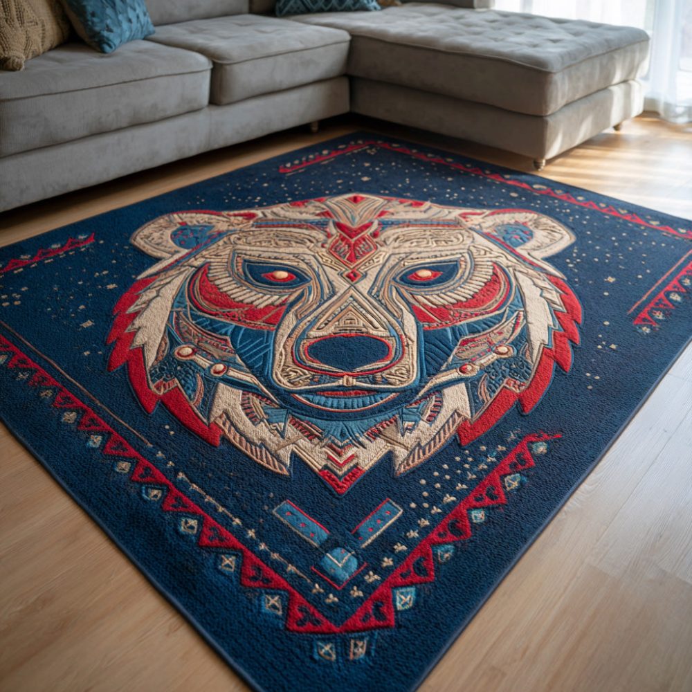 Desert Sunbear Rug - Southwestern Animal Motif Area Rug With Sun-Inspired Accents For Living Room & Bedroom, Durable Low-Pile Design