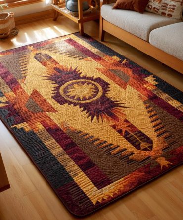 Desert Sunburst Rug - Radiant Southwestern Sunburst Area Rug For Living Room & Entry, Warm Accent Rug With Low-Pile Durable Weave