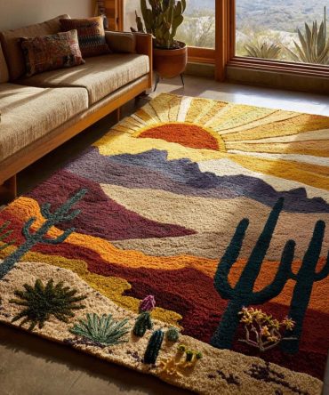 Desert Sunrise Rug - Soft Southwestern Sunrise Area Rug For Bedroom, Living Room & Hallway, Warm Gradient Tones, Durable Low-Pile Accent