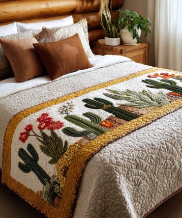 Desert Tones Quilted Bed Runner - Boho Desert Vibes Bed Scarf With Warm Earth Colors, Cozy Layer For Queen & King Beds