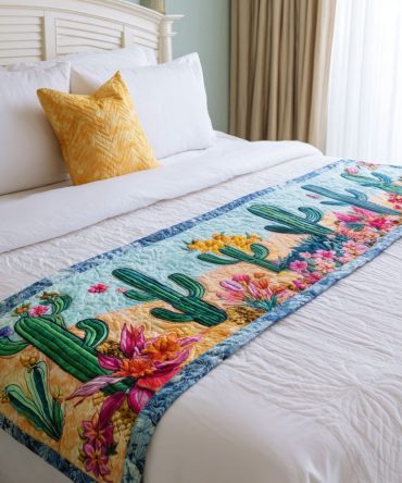 Desert Whispers Quilted Bed Runner — Subtle Sand & Terracotta Hues, Lightweight Bed Scarf For Coastal, Boho & Southwestern Interiors