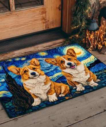 Double Corgis Under Stars Doormat — Cute Twin Corgi Welcome Mat, Durable Coir For Porch, Indoor Entry, And Pet-Friendly Homes