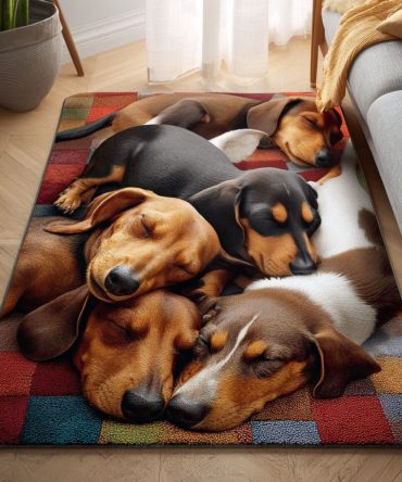 Doxie Nap Curl Dachshund Area Rug — Whimsical Pet-Lover Accent Rug For Living Room, Nursery Or Entry, Durable & Easy-Clean