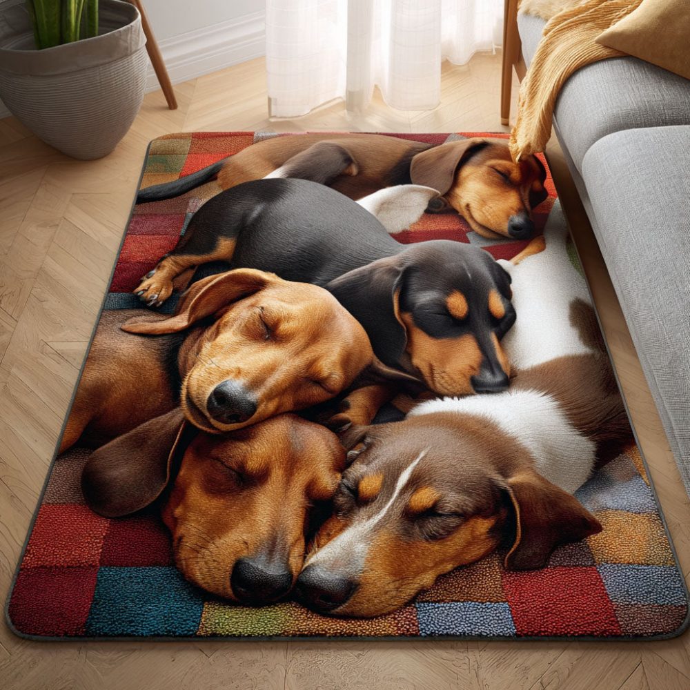 Doxie Nap Curl Dachshund Area Rug — Whimsical Pet-Lover Accent Rug For Living Room, Nursery Or Entry, Durable & Easy-Clean