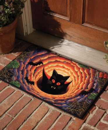 Dracula Black Cat Gothic Welcome Mat — Spooky Vampire Cat Coir Doormat, Heavy-Duty Halloween Door Rug With Non-Slip Backing