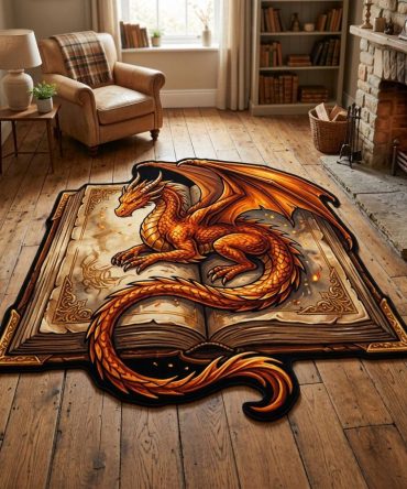 Dragon Archive Custom-Shaped Rug — Fantasy Dragon Accent Floor Mat For Game Rooms & Themed Spaces, Custom-Cut Durable Rug