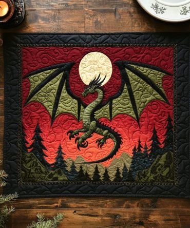 Dragon Flame Quilted Placemat for Table — Fiery Dragon Design Quilted Mat, Decorative & Durable for Kitchen Dining, Easy-Care Gift Accent