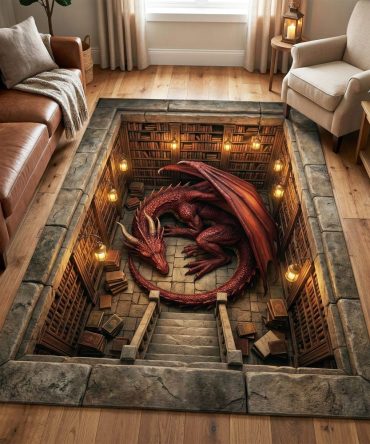 Dragon Lair Gothic Area Rug — Dark Fantasy Dragon Accent Rug For Game Dens, Libraries & Statement Living Spaces