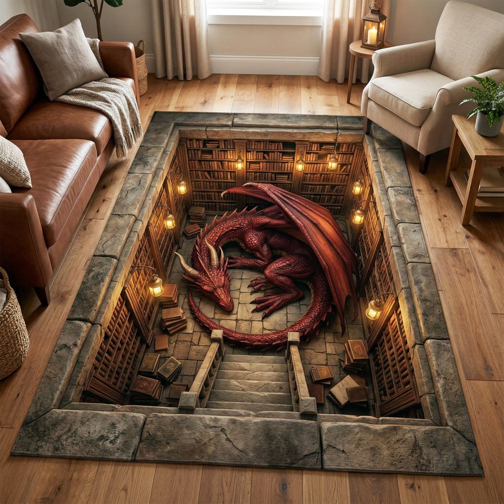 Dragon Lair Gothic Area Rug — Dark Fantasy Dragon Accent Rug For Game Dens, Libraries & Statement Living Spaces
