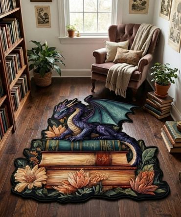 Dragon Lore Custom-Cut Area Rug — Mythic Dragon Design For Study, Gaming & Themed Rooms, Custom Shape, Durable Low-Pile Decor