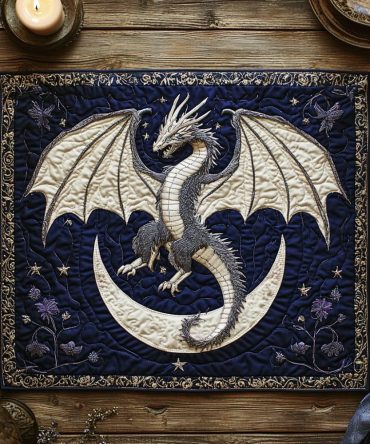 Dragon Moon Quilted Placemat - Lunar Fantasy Table Mat With Intricate Dragon Art, Padded, Machine-Washable