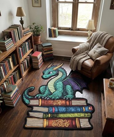 Dragon Nook Custom-Shaped Accent Rug — Cozy Fantasy Corner Rug For Bedrooms & Reading Nooks, Custom Cut, Low-Pile Durable Mat