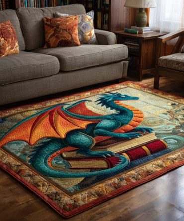 Dragon Realm Epic Area Rug — Immersive Fantasy Dragon Scene Accent Rug For Game Rooms, Living Spaces, Durable Low-Pile Floor Art