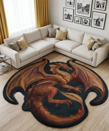 Custom Dragon-Shaped Accent Rug — Unique Fantasy Floor Mat, Soft Durable Polyfiber, Perfect For Kids Rooms, Themed Spaces & Game Rooms