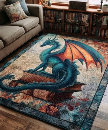 Dragon Spirit Boho Area Rug — Mystical Dragon Design, Soft Low-Pile Accent Rug For Living Room, Meditation Space, Bedroom, Easy-Care