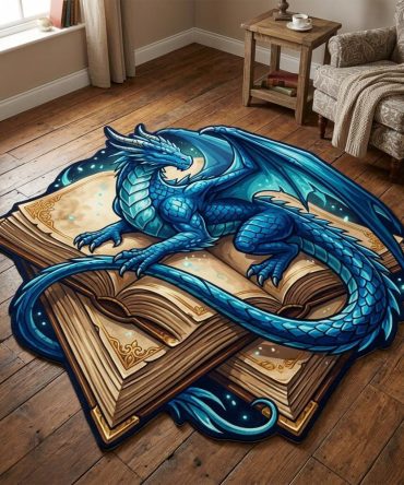 Dragon Tome Shaped Rug — Fantasy Book-Shaped Accent Floor Mat, Soft Polyfiber, Ideal For Libraries, Reading Nooks & Themed Bedrooms