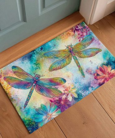 Dragonfly Bloom Garden Welcome Mat — Durable Coir Entrance Rug With Non-Slip Backing, Weather-Resistant Floral Door Mat For Porch & Patio