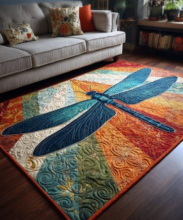 Dragonfly Duffle Modern Area Rug — Graphic Insect Motif, Machine-Washable Soft Fiber, Bold Accent Rug For Entryway, Dorm Or Studio