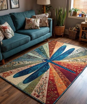 Dragonfly Glow Luminescent Area Rug — Subtle Radiant Insect Design, Soft Low-Pile, Accent Rug With Glow Effect For Bedrooms & Mood Lighting