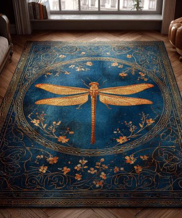 Dragonfly Glow Nightscape Area Rug — Radiant Accent Rug With Glowing Dragonfly Motif, Durable Indoor Rug For Bedrooms & Ambient Spaces