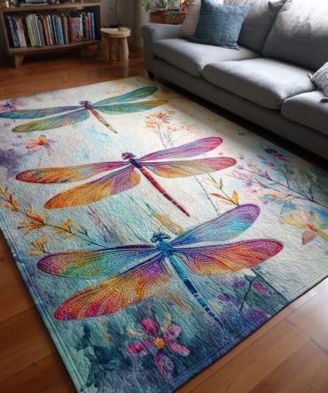Dragonfly Horizon Statement Rug — Oversized Modern Area Rug For Living Room, Bold Pattern, Durable & Easy-Care Contemporary Decor
