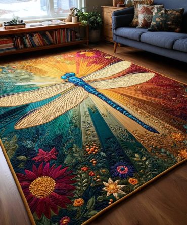 Dragonfly Peace Designer Rug — Calming Boho Area Rug For Living Room, Cozy Soft Pile, Low-Maintenance & Slip-Resistant Option