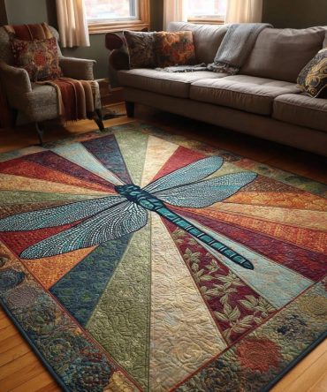 Dragonfly Shine Luxury Area Rug — Vibrant Contemporary Accent Rug For Living Room, Fade-Resistant, Plush Texture & Everyday Durability