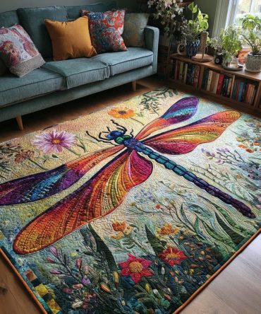 Dragonfly Spirit Artisan Rug — Handcrafted Look Area Rug For Boho & Eclectic Interiors, Soft Texture, Durable Low-Profile Construction