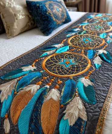 Dream Path Sky Quilted Bed Runner — Tranquil Sky Motif For Serene Bedroom Styling, Lightweight & Easy-Care Accent