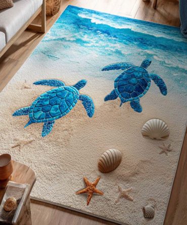 Dream Turtle Coastal Rug — Ocean-Inspired Area Rug For Beachy Living Rooms & Kids Rooms, Soft Low-Profile Pile, Durable And Easy-Clean